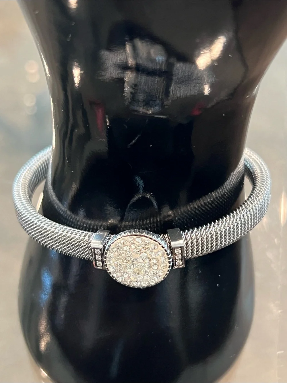 Crystal Pavé Silver tone Mesh Bracelet